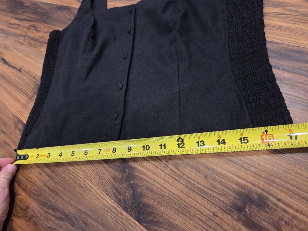 Old Navy Black Linen Blend Bodice Vest Tank Top Sz L Smocked Side Square Neck - Picture 7 of 9